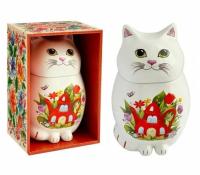 Чай GET&JOY Кот - Веселый чайник, черный, керамическая чайница, 50 гр