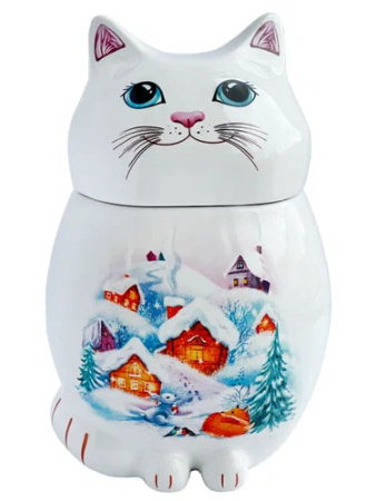 Чай черный GET&JOY Кот - Волшебная Зима, керамическая чайница, 50 гр 