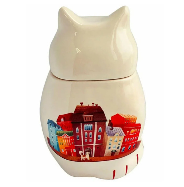 Чай GET&JOY Кот - Цветной город, черный, керамическая чайница, 50 гр в магазине ТеаКофее, фото