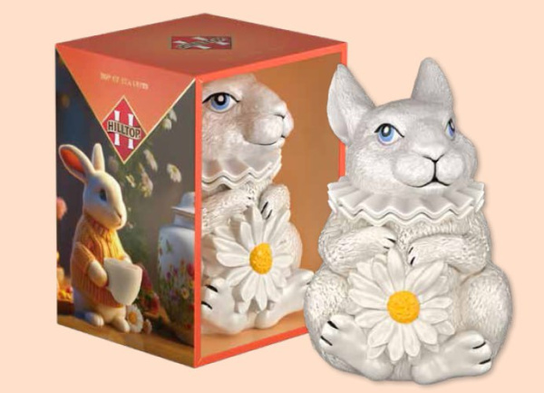 Чай Hilltop керамическая чайница "Подарок Цейлона" 50г. Зайчик с ромашкой в магазине ТеаКофее, фото