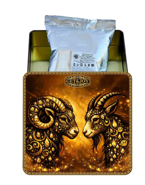 Кофе "GET&JOY" Шкатулка-квадрат - Символ года, Баран и коза, дуэт, жесть, 150 гр. в магазине ТеаКофее, фото