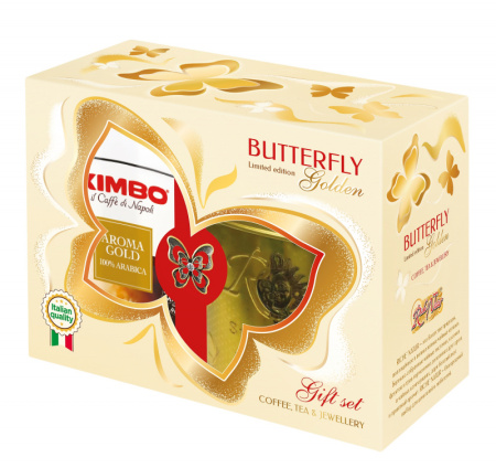 Набор БАТТЕРФЛАЙ ЭЛЕГАНТ (кофе Kimbo Gold +чай Kenya+брошь ) 