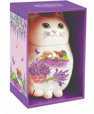 Чай GET&JOY Кот - Букет лаванды, черный, керамическая чайница, 50 гр 