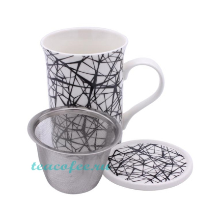 Чашка керамическая Геометрия (с крышкой и ситечком) 320 мл. 