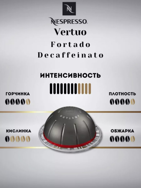 Кофе в капсулах Nespresso Vertuo Fortado Decaffeinato, 10 шт. 150 мл. в магазине ТеаКофее Кофе в капсулах Nespresso Vertuo Fortado Decaffeinato, 10 шт. 150 мл. в магазине ТеаКофее, фото