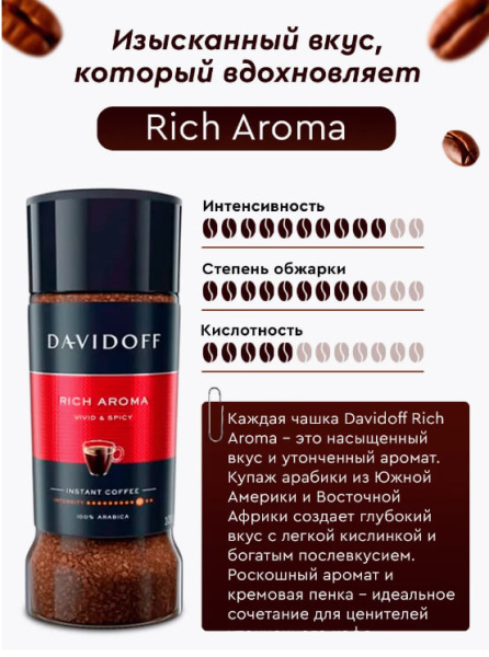 Кофе растворимый  Davidoff Rich Aroma 100 гр. (стекло) в магазине ТеаКофее Кофе растворимый  Davidoff Rich Aroma 100 гр. (стекло) в магазине ТеаКофее, фото