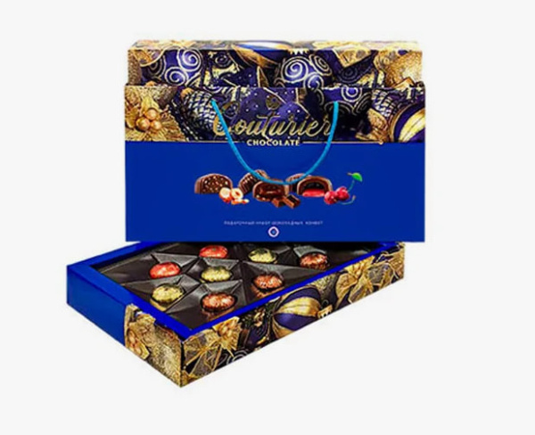 Набор шоколадных конфет НГ "Синяя" (Крем-шоколад, Помадно-вишневая, Трюфель с дробленым фундуком) 320г в магазине ТеаКофее, фото