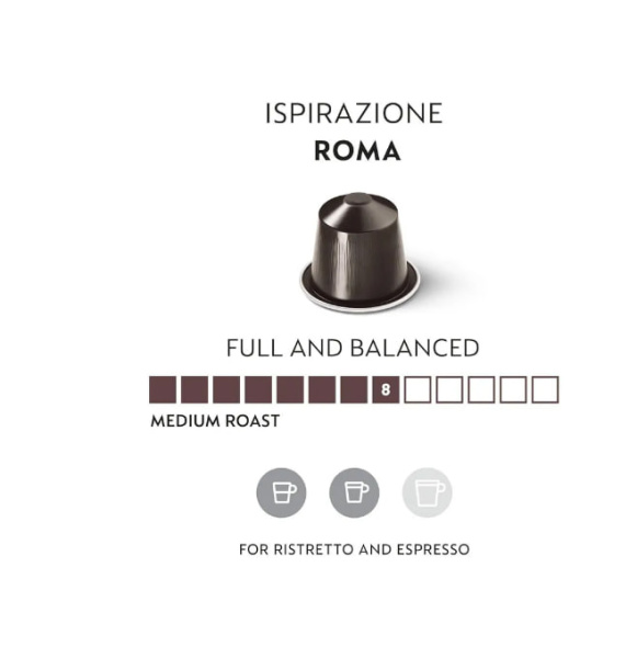 Комплект Кофе в капсулах Nespresso Roma 8/13 40 ml / 3  тубы - 30 капсул в магазине ТеаКофее, фото
